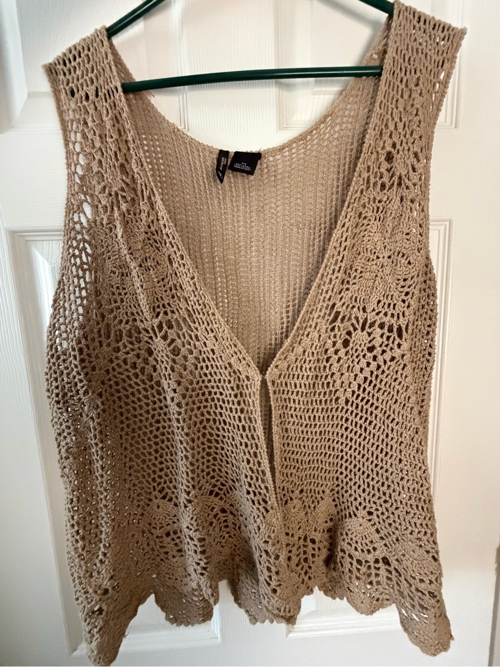 new directions Openwork Crochet Sleeveless V-Neck Vest in Taupe